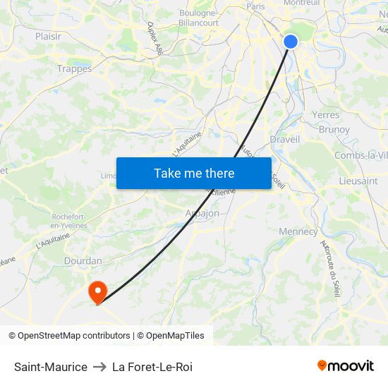 Saint-Maurice to La Foret-Le-Roi map