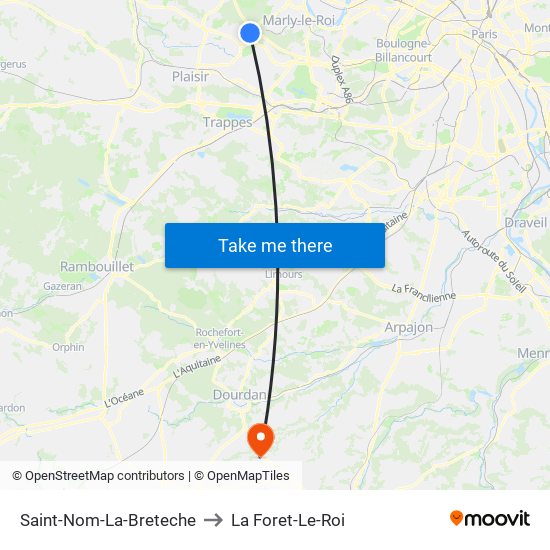 Saint-Nom-La-Breteche to La Foret-Le-Roi map