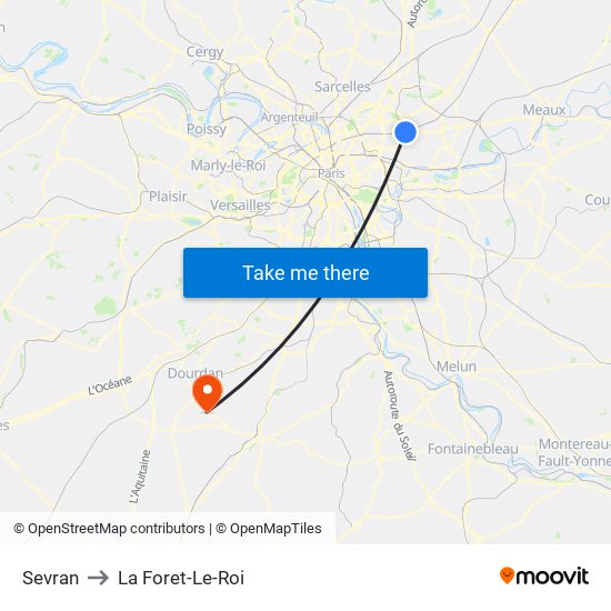 Sevran to La Foret-Le-Roi map