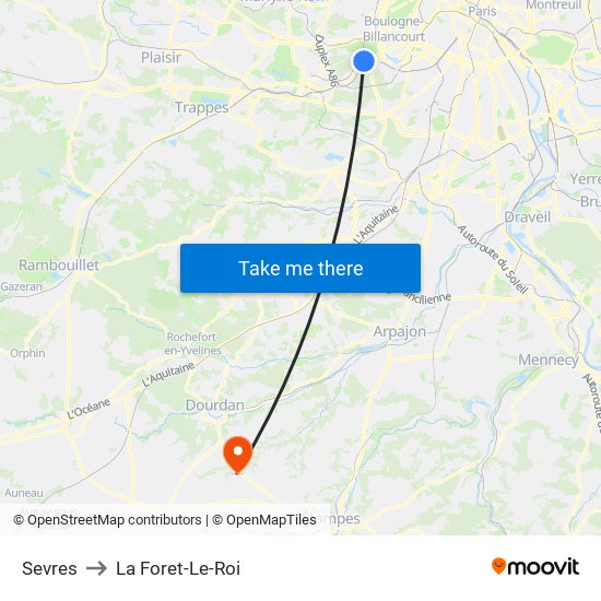 Sevres to La Foret-Le-Roi map