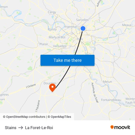 Stains to La Foret-Le-Roi map