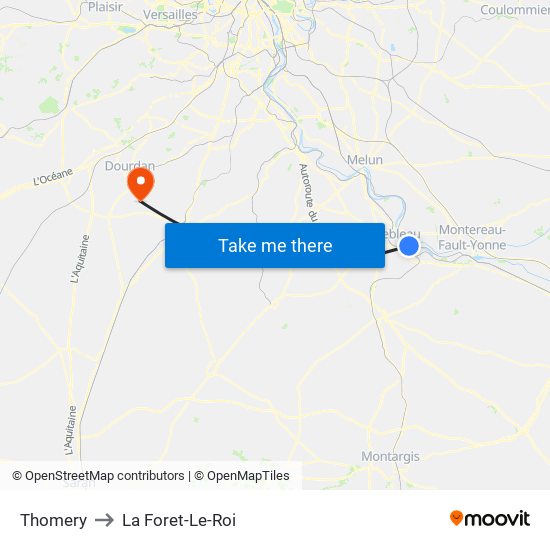 Thomery to La Foret-Le-Roi map