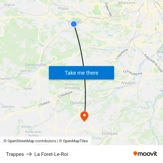 Trappes to La Foret-Le-Roi map
