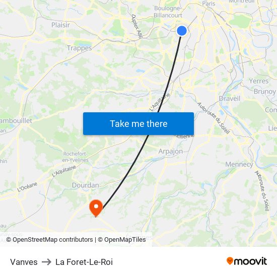 Vanves to La Foret-Le-Roi map