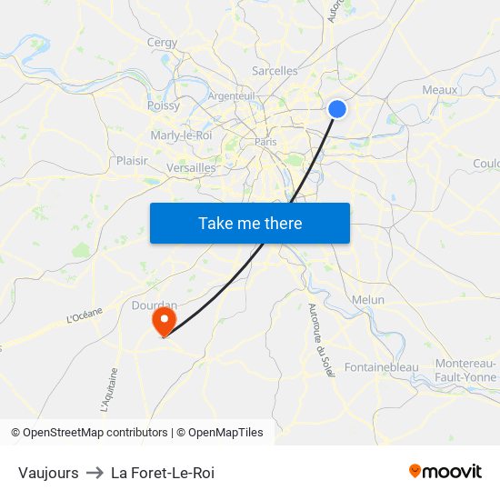 Vaujours to La Foret-Le-Roi map