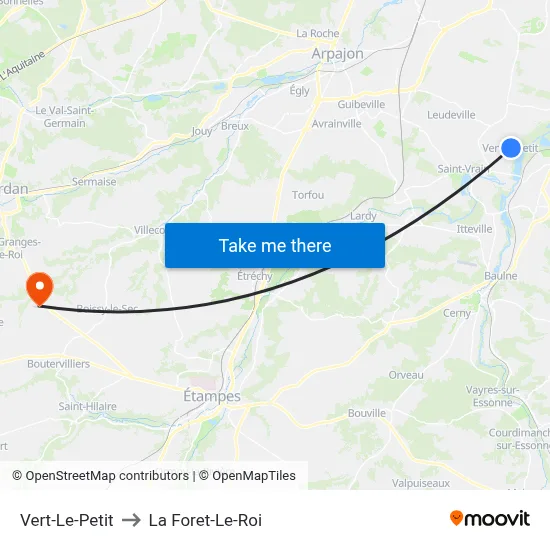 Vert-Le-Petit to La Foret-Le-Roi map