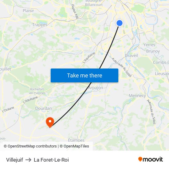 Villejuif to La Foret-Le-Roi map