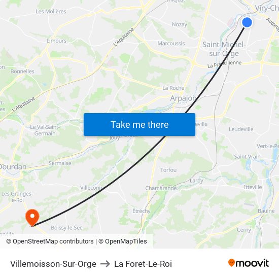 Villemoisson-Sur-Orge to La Foret-Le-Roi map