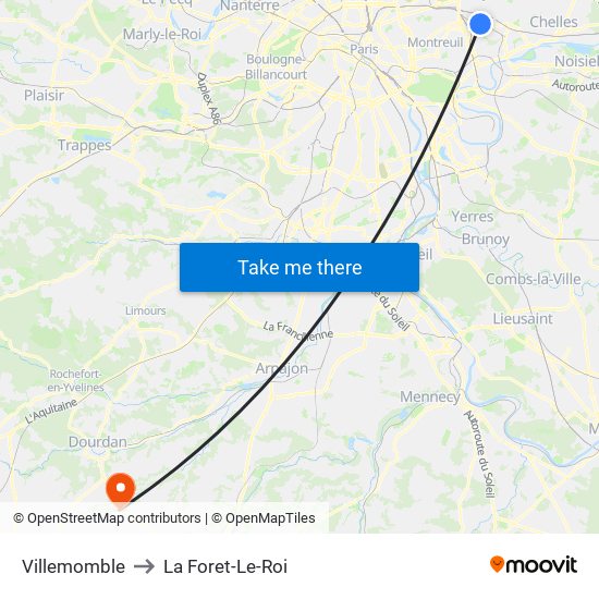 Villemomble to La Foret-Le-Roi map