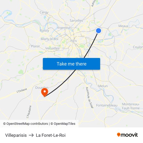 Villeparisis to La Foret-Le-Roi map