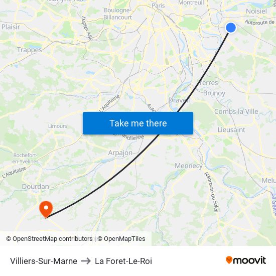 Villiers-Sur-Marne to La Foret-Le-Roi map