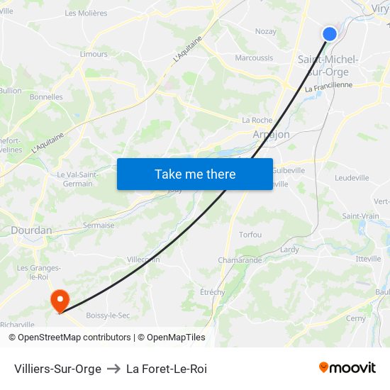 Villiers-Sur-Orge to La Foret-Le-Roi map