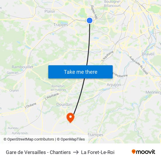 Gare de Versailles - Chantiers to La Foret-Le-Roi map