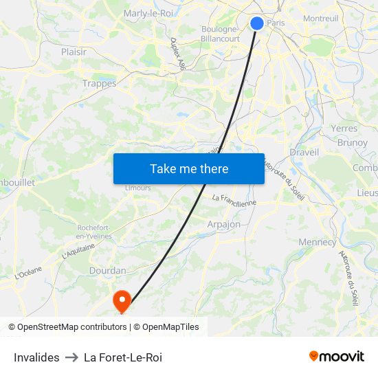 Invalides to La Foret-Le-Roi map