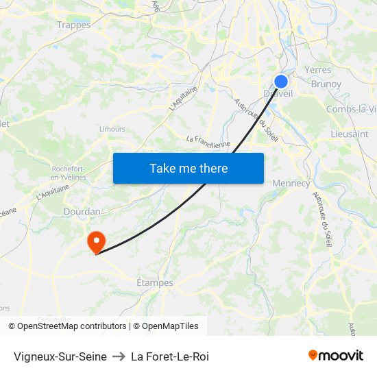 Vigneux-Sur-Seine to La Foret-Le-Roi map