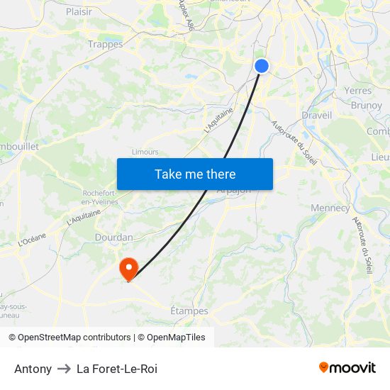 Antony to La Foret-Le-Roi map