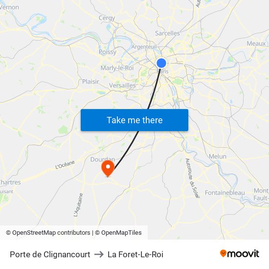 Porte de Clignancourt to La Foret-Le-Roi map