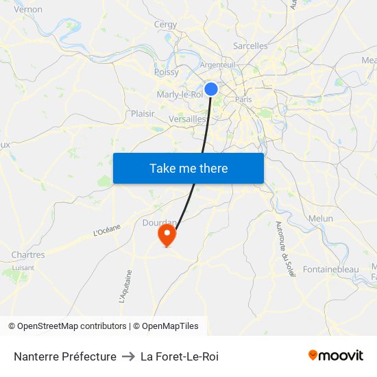 Nanterre Préfecture to La Foret-Le-Roi map