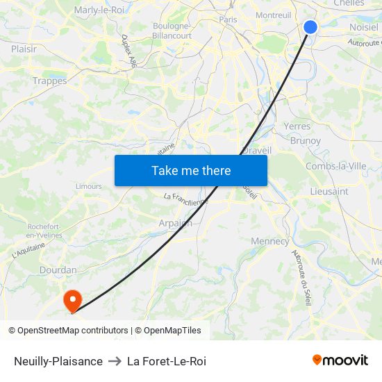 Neuilly-Plaisance to La Foret-Le-Roi map