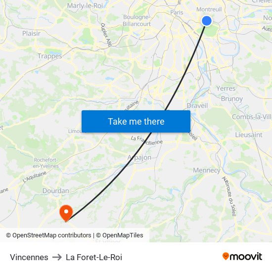 Vincennes to La Foret-Le-Roi map