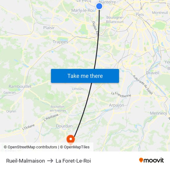 Rueil-Malmaison to La Foret-Le-Roi map
