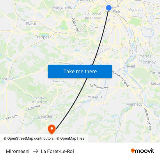 Miromesnil to La Foret-Le-Roi map