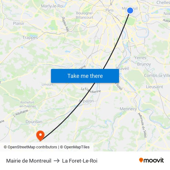 Mairie de Montreuil to La Foret-Le-Roi map