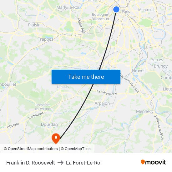 Franklin D. Roosevelt to La Foret-Le-Roi map