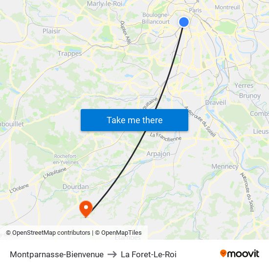 Montparnasse-Bienvenue to La Foret-Le-Roi map