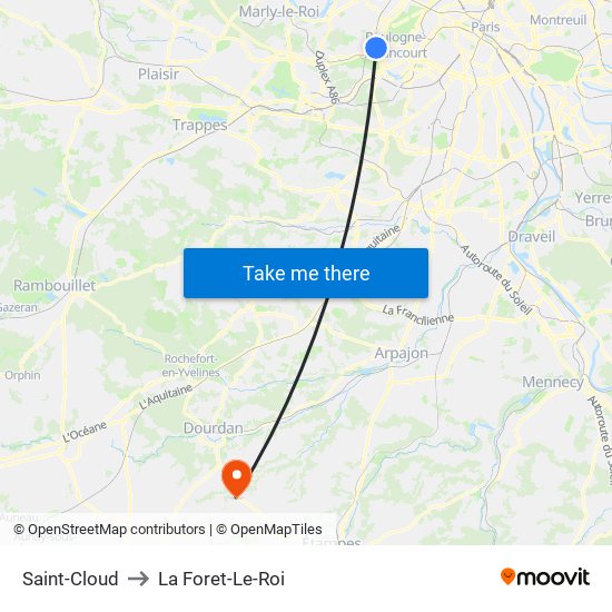 Saint-Cloud to La Foret-Le-Roi map