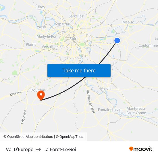 Val D'Europe to La Foret-Le-Roi map