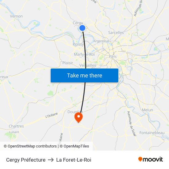 Cergy Préfecture to La Foret-Le-Roi map