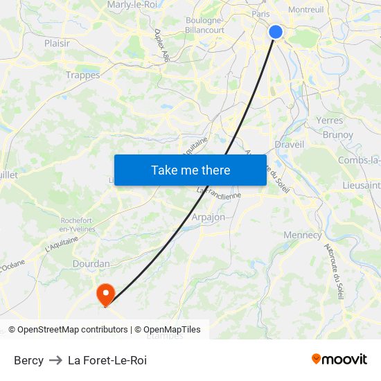 Bercy to La Foret-Le-Roi map