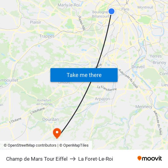 Champ de Mars Tour Eiffel to La Foret-Le-Roi map
