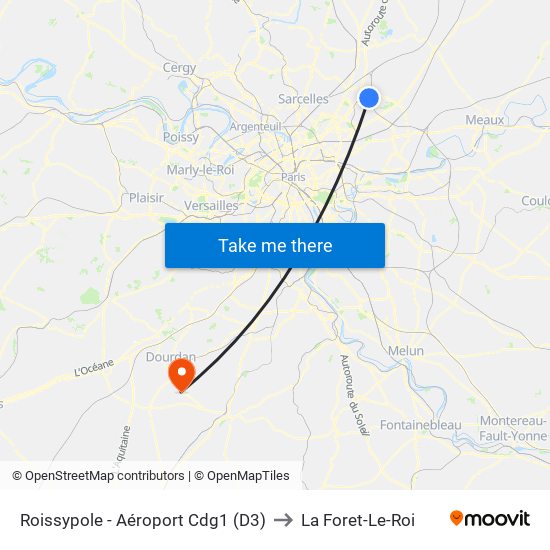 Roissypole - Aéroport Cdg1 (D3) to La Foret-Le-Roi map