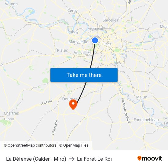 La Défense (Calder - Miro) to La Foret-Le-Roi map