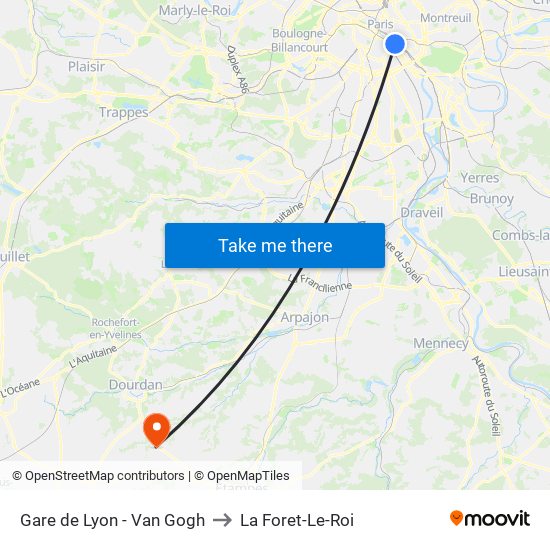 Gare de Lyon - Van Gogh to La Foret-Le-Roi map