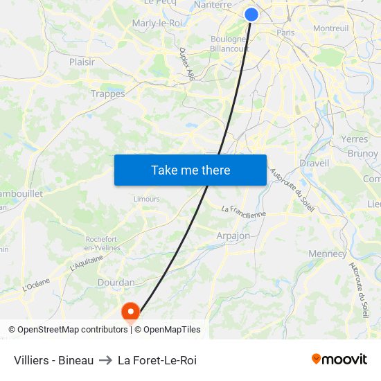 Villiers - Bineau to La Foret-Le-Roi map