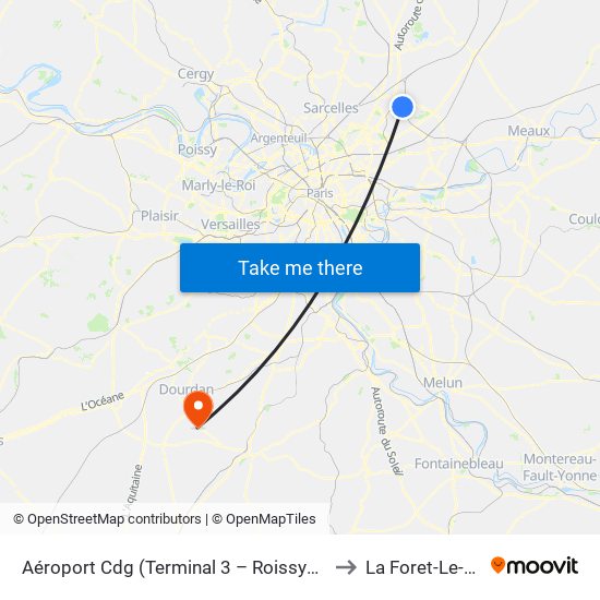 Aéroport Cdg (Terminal 3 – Roissypôle) to La Foret-Le-Roi map