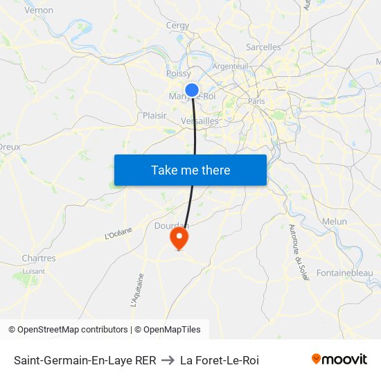 Saint-Germain-En-Laye RER to La Foret-Le-Roi map