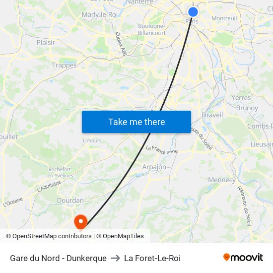 Gare du Nord - Dunkerque to La Foret-Le-Roi map