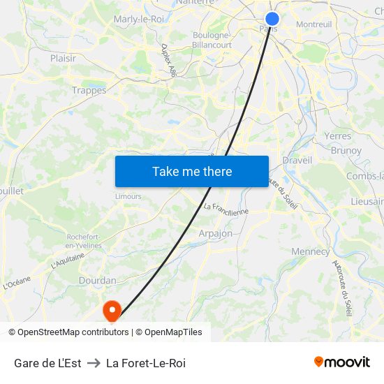 Gare de L'Est to La Foret-Le-Roi map