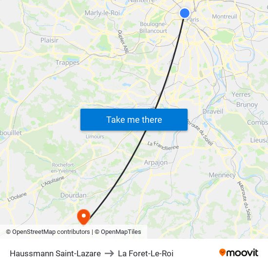 Haussmann Saint-Lazare to La Foret-Le-Roi map
