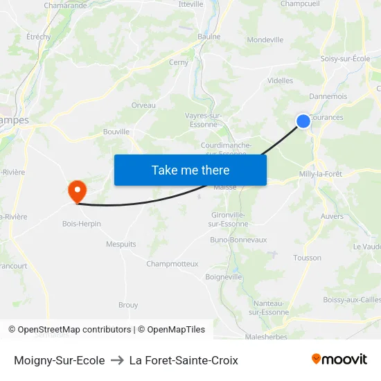 Moigny-Sur-Ecole to La Foret-Sainte-Croix map