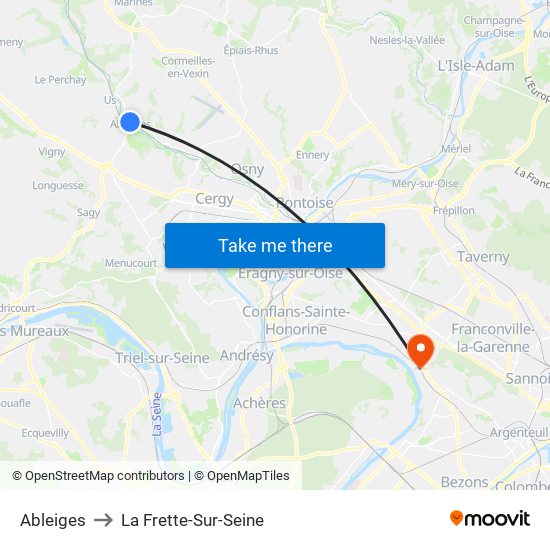 Ableiges to La Frette-Sur-Seine map