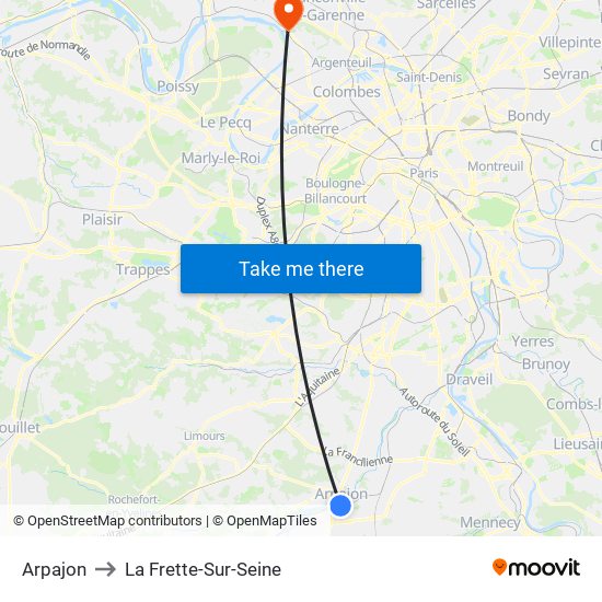 Arpajon to La Frette-Sur-Seine map