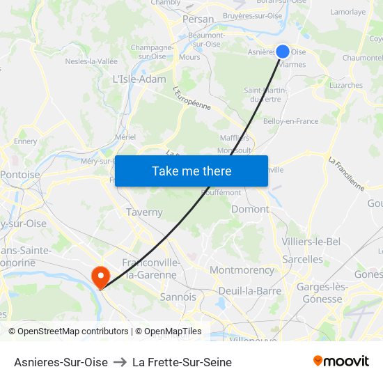 Asnieres-Sur-Oise to La Frette-Sur-Seine map