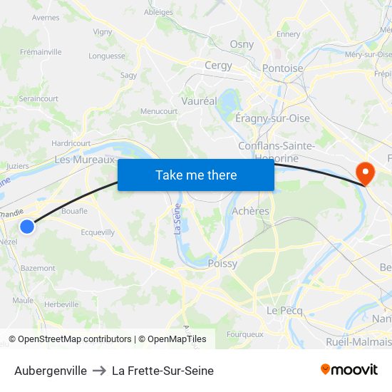 Aubergenville to La Frette-Sur-Seine map