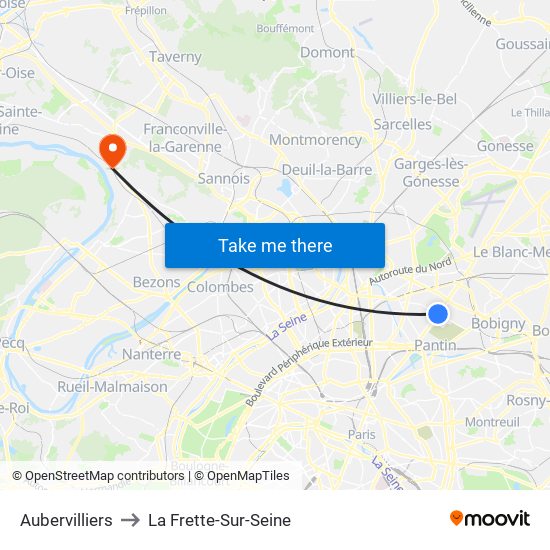 Aubervilliers to La Frette-Sur-Seine map