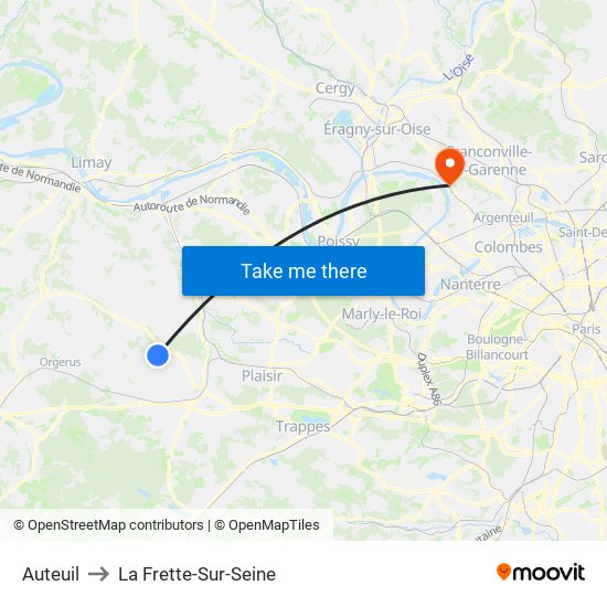 Auteuil to La Frette-Sur-Seine map